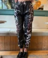 Kadın Bel Ve Paça Lastikli Detay Yanları Leopar Detay Bağcıklı Deri Pantolon