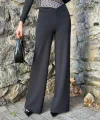 Kadın Belde Kruvaze Ve Ribana Detay Ispanyol Paça Ithal Krep Pantolon