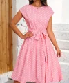 Kadın Beli Kuşaklı Puantiyeli Sandy Elbise