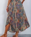 Kadın Beli Lastikli Bağcıklı Asimetrik Kesim Detaylı Desenli Bürümcük Etek