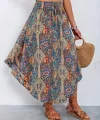 Kadın Beli Lastikli Bağcıklı Asimetrik Kesim Detaylı Desenli Bürümcük Etek