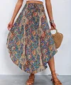 Kadın Beli Lastikli Bağcıklı Asimetrik Kesim Detaylı Desenli Bürümcük Etek