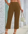 Kadın Beli Lastikli Düğme Ve Cep Detaylı Kapri Ithal Keten Pantolon