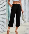 Kadın Beli Lastikli Düğme Ve Cep Detaylı Kapri Ithal Keten Pantolon