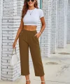 Kadın Beli Lastikli Düğme Ve Cep Detaylı Kapri Ithal Keten Pantolon