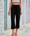 Kadın Beli Lastikli Düğme Ve Cep Detaylı Kapri Ithal Keten Pantolon