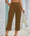 Kadın Beli Lastikli Düğme Ve Cep Detaylı Kapri Ithal Keten Pantolon