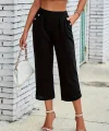 Kadın Beli Lastikli Düğme Ve Cep Detaylı Kapri Ithal Keten Pantolon