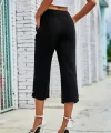 Kadın Beli Lastikli Düğme Ve Cep Detaylı Kapri Ithal Keten Pantolon