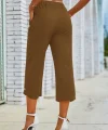 Kadın Beli Lastikli Düğme Ve Cep Detaylı Kapri Ithal Keten Pantolon