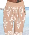 Kadın Beli Lastikli Etnik Desenli Kapri Süprem Pantolon