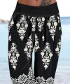 Kadın Beli Lastikli Etnik Desenli Kapri Süprem Pantolon
