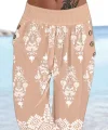 Kadın Beli Lastikli Etnik Desenli Kapri Süprem Pantolon