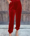 Kadın Beli Lastikli Yüksek Bel Cep Detay Kadife Pantolon