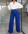 Kadın Beli Zincir Detay Geniş Paça Ithal Krep Pantolon