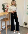 Kadın Beli Zincir Detay Ithal Krep Pantolon