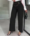 Kadın Beli Zincir Detaygeniş Paça Ithal Krep Pantolon