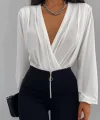 Kadın Beyaz Kruvaze Yaka Sandy Bluz