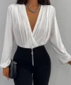Kadın Beyaz Kruvaze Yaka Sandy Bluz