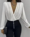 Kadın Beyaz Kruvaze Yaka Sandy Bluz