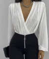 Kadın Beyaz Kruvaze Yaka Sandy Bluz