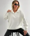 Kadın Beyaz Uzun Kollu Yakalı Triko Bluz