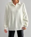 Kadın Beyaz Uzun Kollu Yakalı Triko Bluz