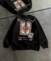 Kadın Bisiklet Yaka Baskılı SweatShirt - Siyah