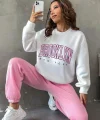 Kadın Bisiklet Yaka Brooklyn Baskılı üç Iplik Kumaş Sweat
