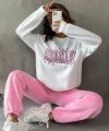 Kadın Bisiklet Yaka Brooklyn Baskılı üç Iplik Kumaş Sweat