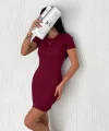 Kadın Bisiklet Yaka Kısa Kol Likralı Elbise - Bordo