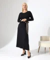 Kadın Bisiklet Yaka Leopar Fiyonk Detay Maxi Boy Elbise