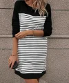Kadın Bisiklet Yaka Uzun Kol çizgili Iki Iplik Kumaş Mini Boy Elbise