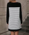 Kadın Bisiklet Yaka Uzun Kol çizgili Iki Iplik Kumaş Mini Boy Elbise