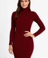 Kadın Boğazlı Uzun Fitilli Triko Dokuma Elbise - Bordo