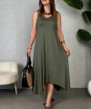 Kadın çan Dokuma Kumaş V Yaka Asimetrik Kesim Elbise