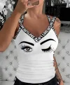 Kadın çapraz şeritli Göz Baskılı Viskon Bluz