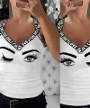 Kadın çapraz şeritli Göz Baskılı Viskon Bluz