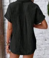 Kadın Cep Detaylı Kısa Kollu Müslin Kumaş Gömlek