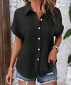 Kadın Cep Detaylı Kısa Kollu Müslin Kumaş Gömlek
