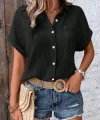 Kadın Cep Detaylı Kısa Kollu Müslin Kumaş Gömlek