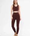 Kadın Crop Tayt İkili Spor Takımı - Bordo