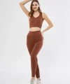 Kadın Crop Tayt İkili Spor Takımı - Kahve