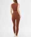 Kadın Crop Tayt İkili Spor Takımı - Kahve