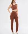 Kadın Crop Tayt İkili Spor Takımı - Kahve