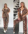 Kadın Dalgıç Kumaş Dijital Leopar Baskılı şerit Detaylı Takım