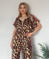 Kadın Dalgıç Kumaş Dijital Leopar Baskılı şerit Detaylı Takım