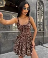 Kadın Dalgıç Kumaş önden Bağlamalı Leopar Desenli Elbise