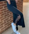 Kadın Dantel Eklemeli Ispanyol Paça Scuba Tayt Pantalon
