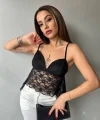 Kadın Dantelli İnce Askılı Sırt Bağlamalı Transparan Bluz